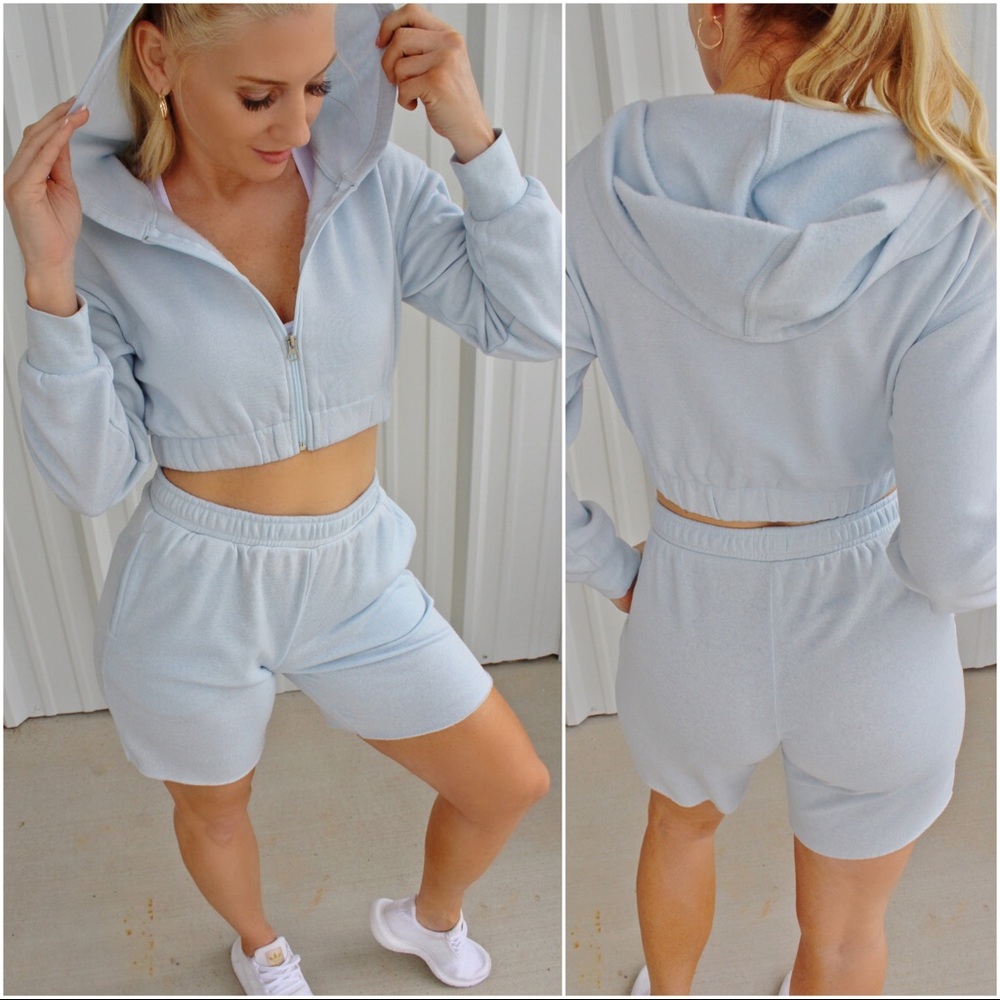 Take A Hike Cropped Hoodie-Arctic Blue